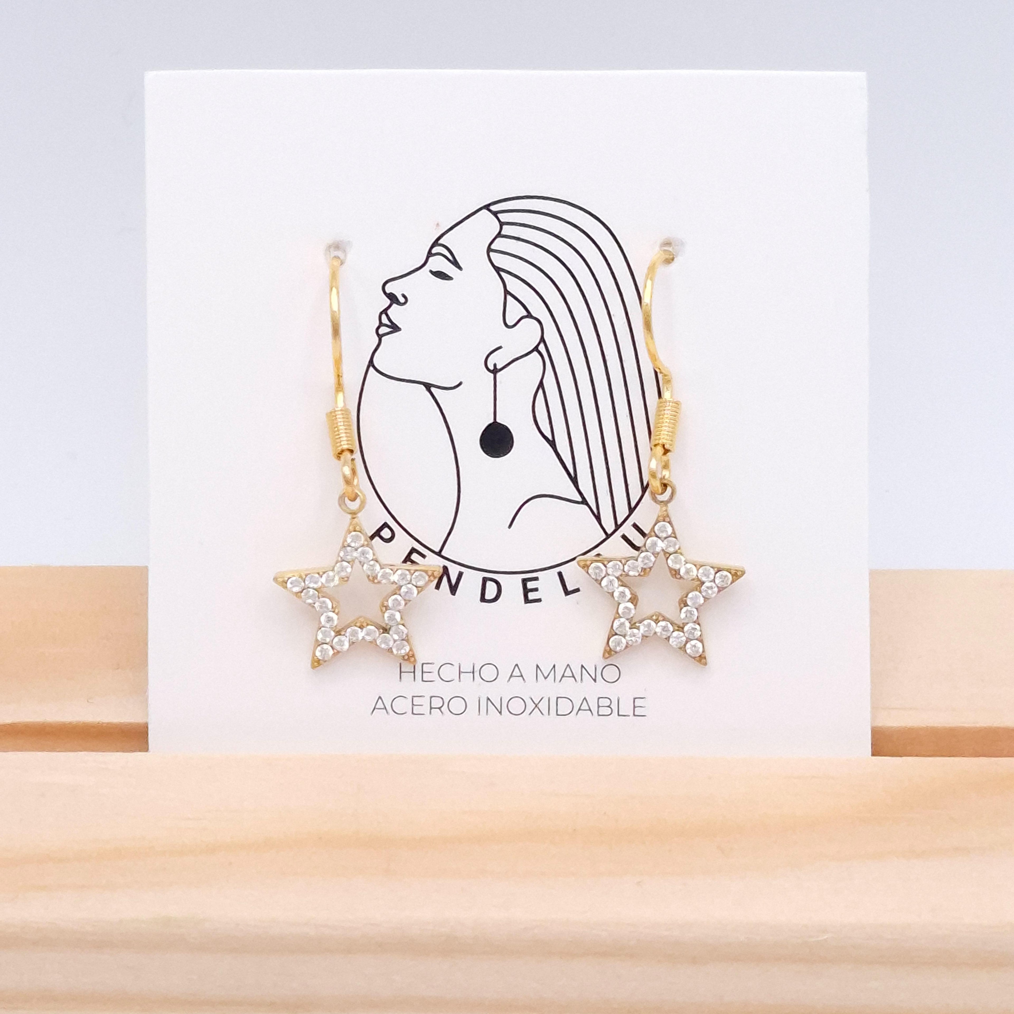 Pendientes estrella dorados acero inoxidable cierre colgante