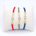 Pulsera cordón trenzado rombo pequeño nácar rojo acero dorado