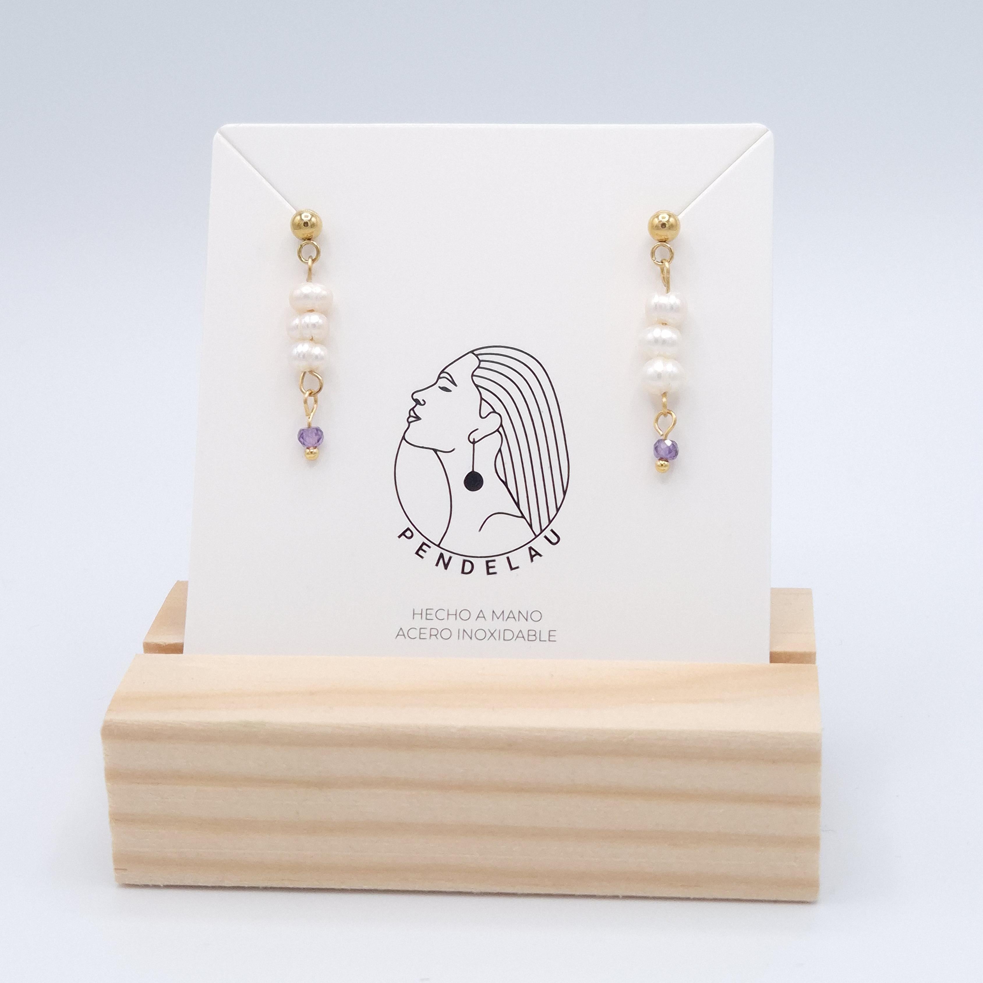 Pendientes perlas naturales cierre colgante acero dorado