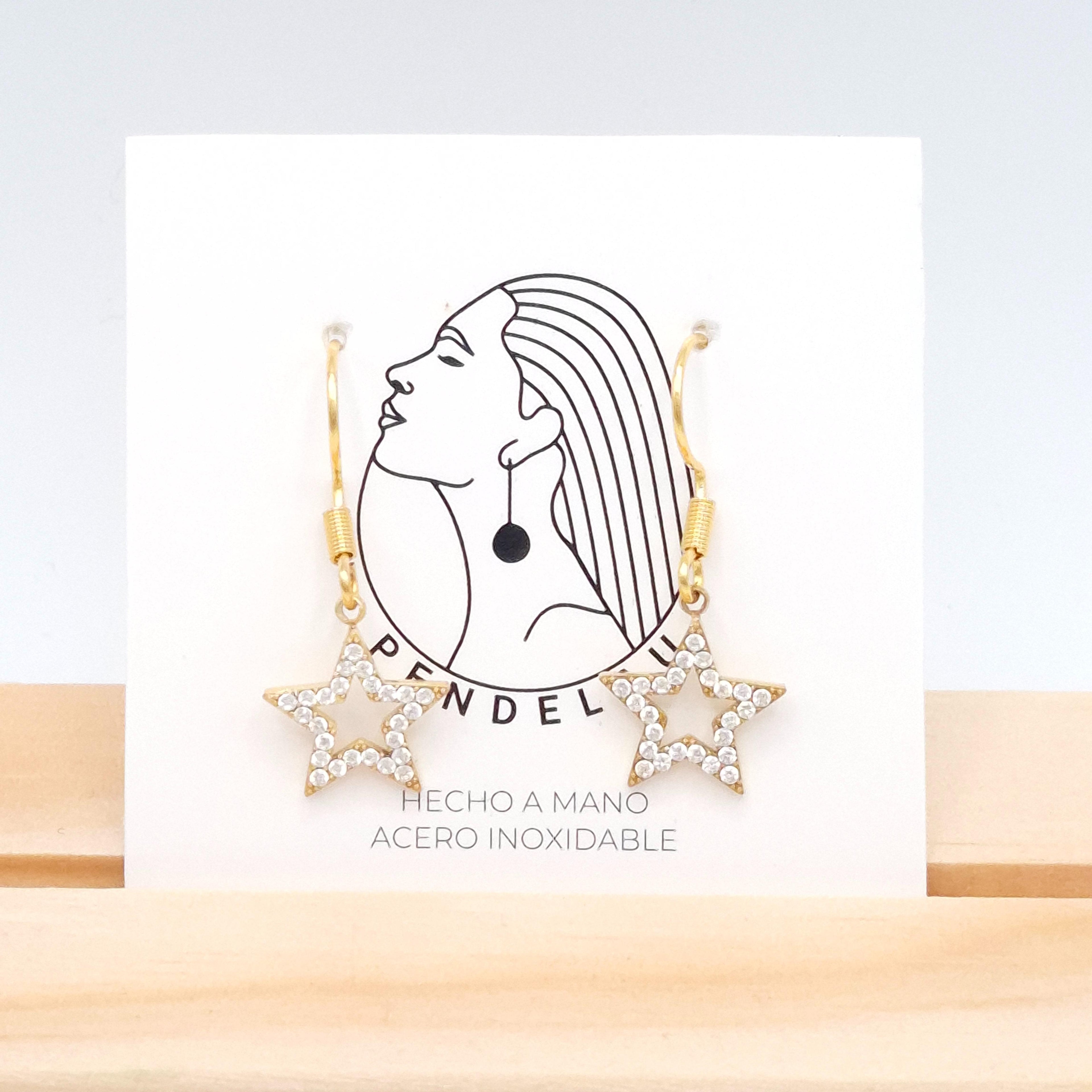 Pendientes estrella dorados acero inoxidable cierre aro grande