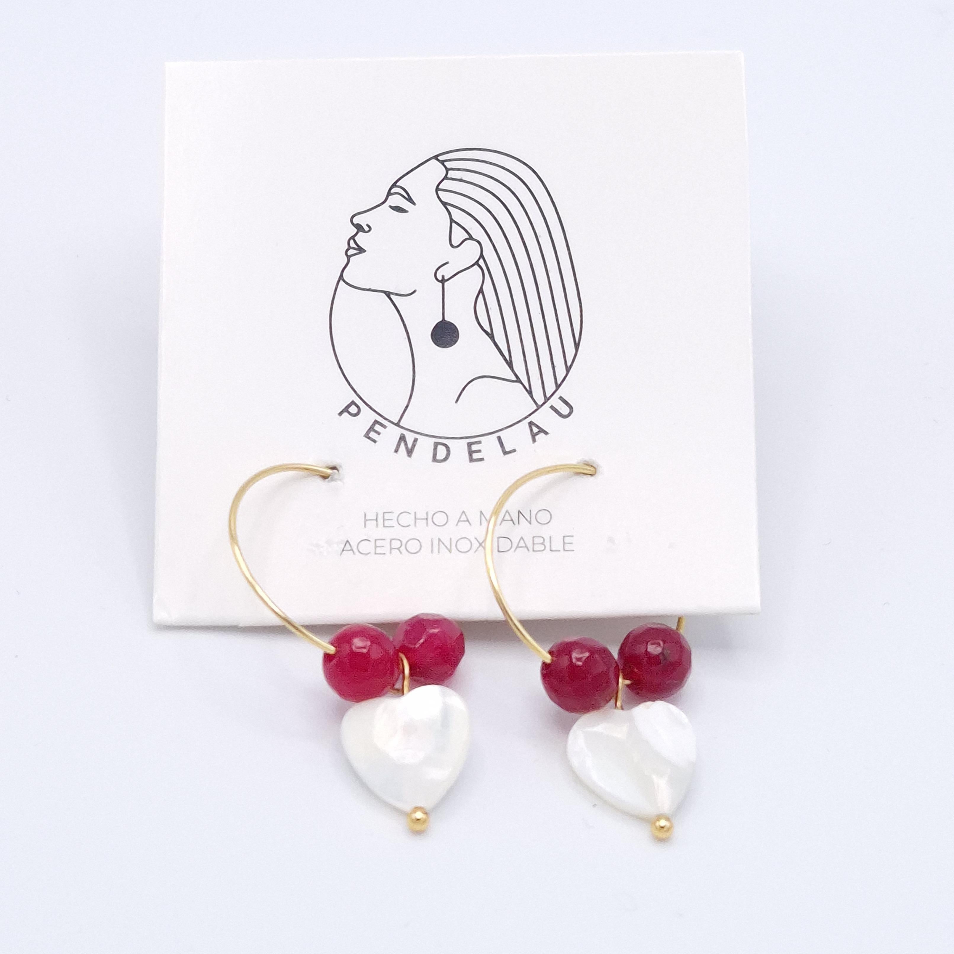 Pendientes corazón nácar cierre colgante acero dorado