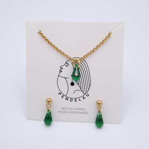 Collar con cristales verdes esmeralda verde cierre colgante acero dorado