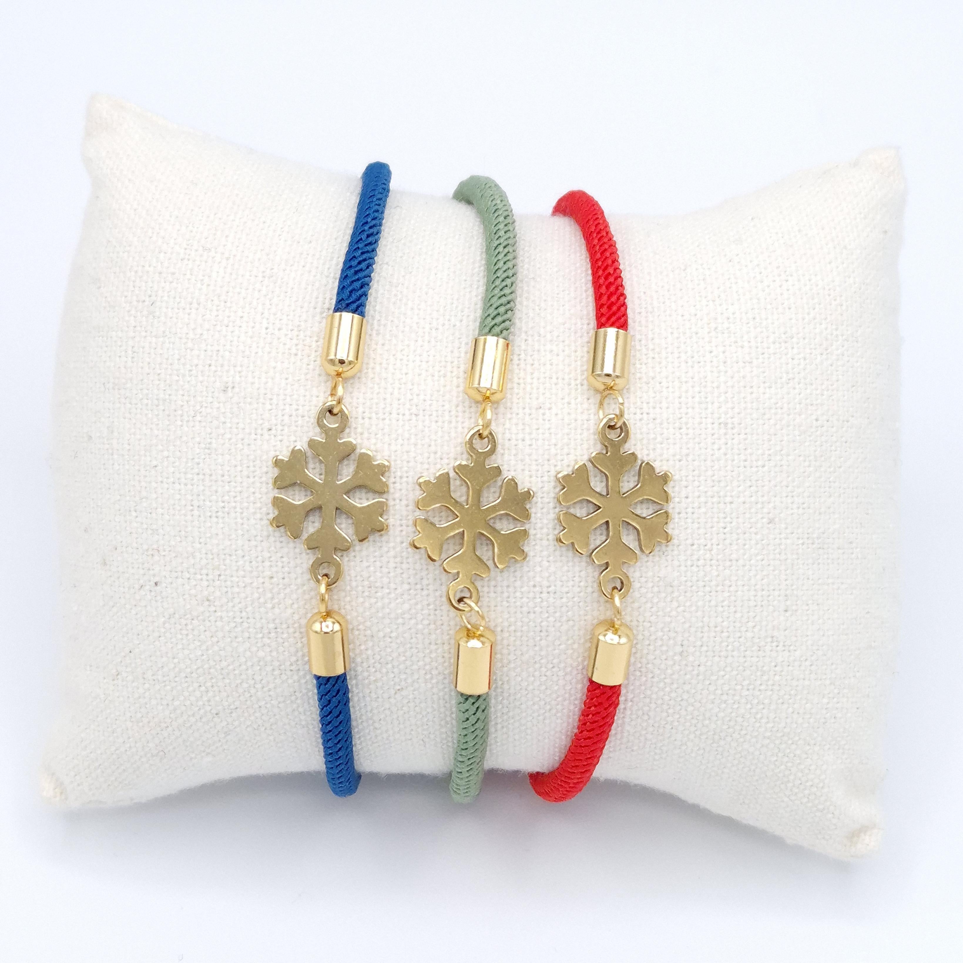 Pulsera cordón trenzado copito nieve rojo acero dorado